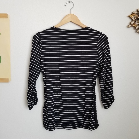 WHBM Black/White Striped Scoop Neck Top Sz Small - Picture 8 of 8